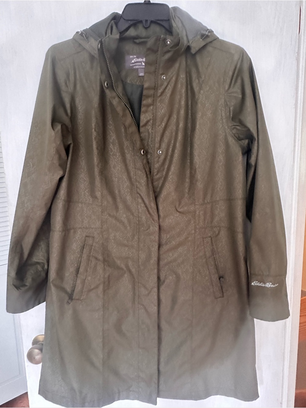 Eddie Bauer Olive Green Hooded Trench Coat